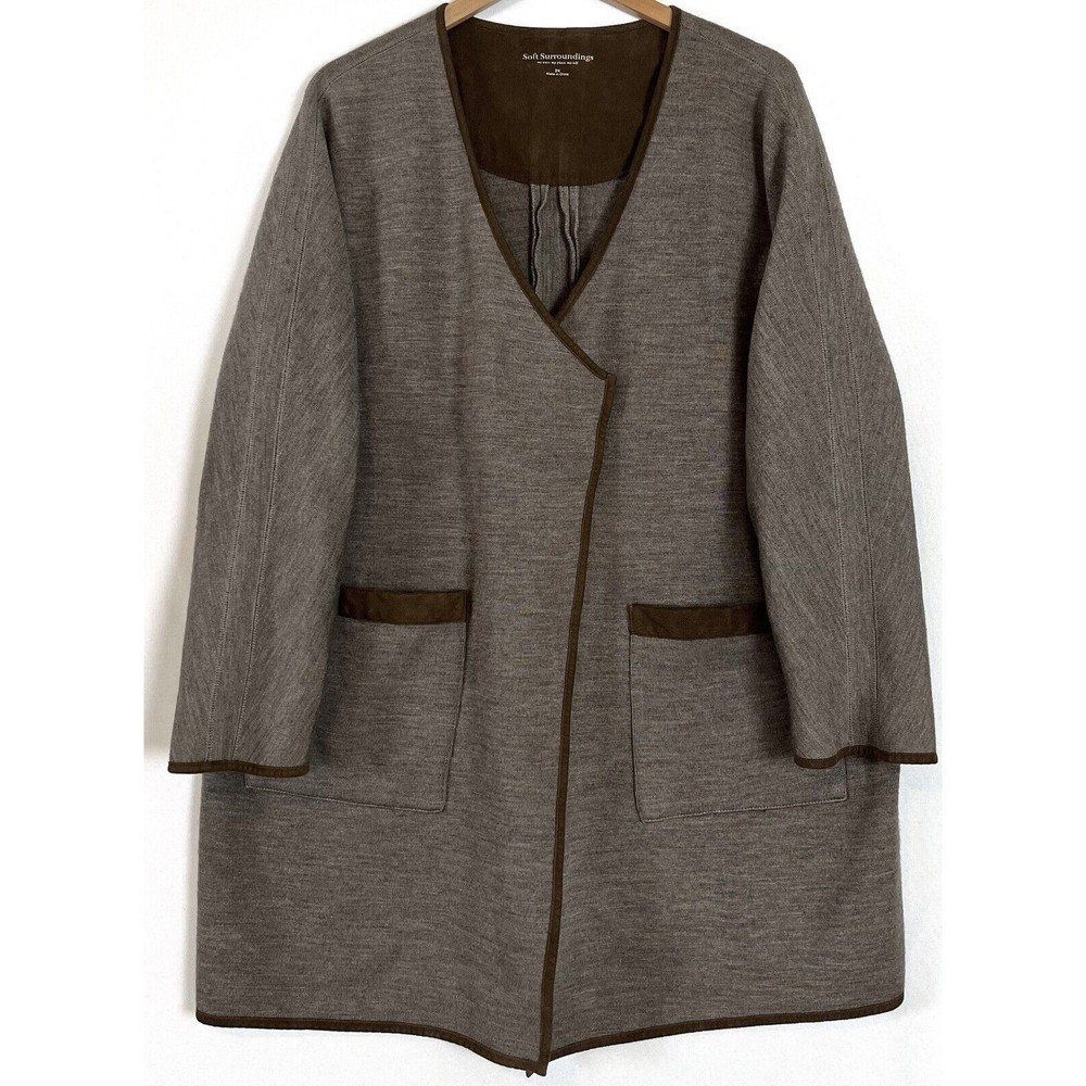 Soft Surroundings Womens 2X Wool Blend Open Front Coatigan Topper Jacket Brown